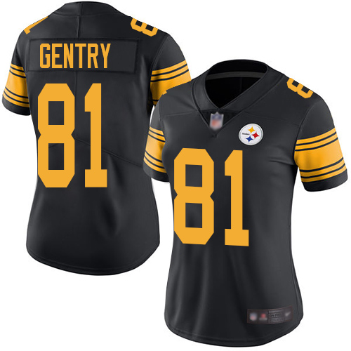 Women Pittsburgh Steelers Football 81 Limited Black Zach Gentry Rush Vapor Untouchable Nike NFL Jersey